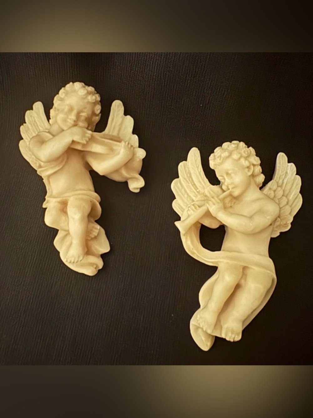 Pair Cherub Angel Musical Resin Wall Decor